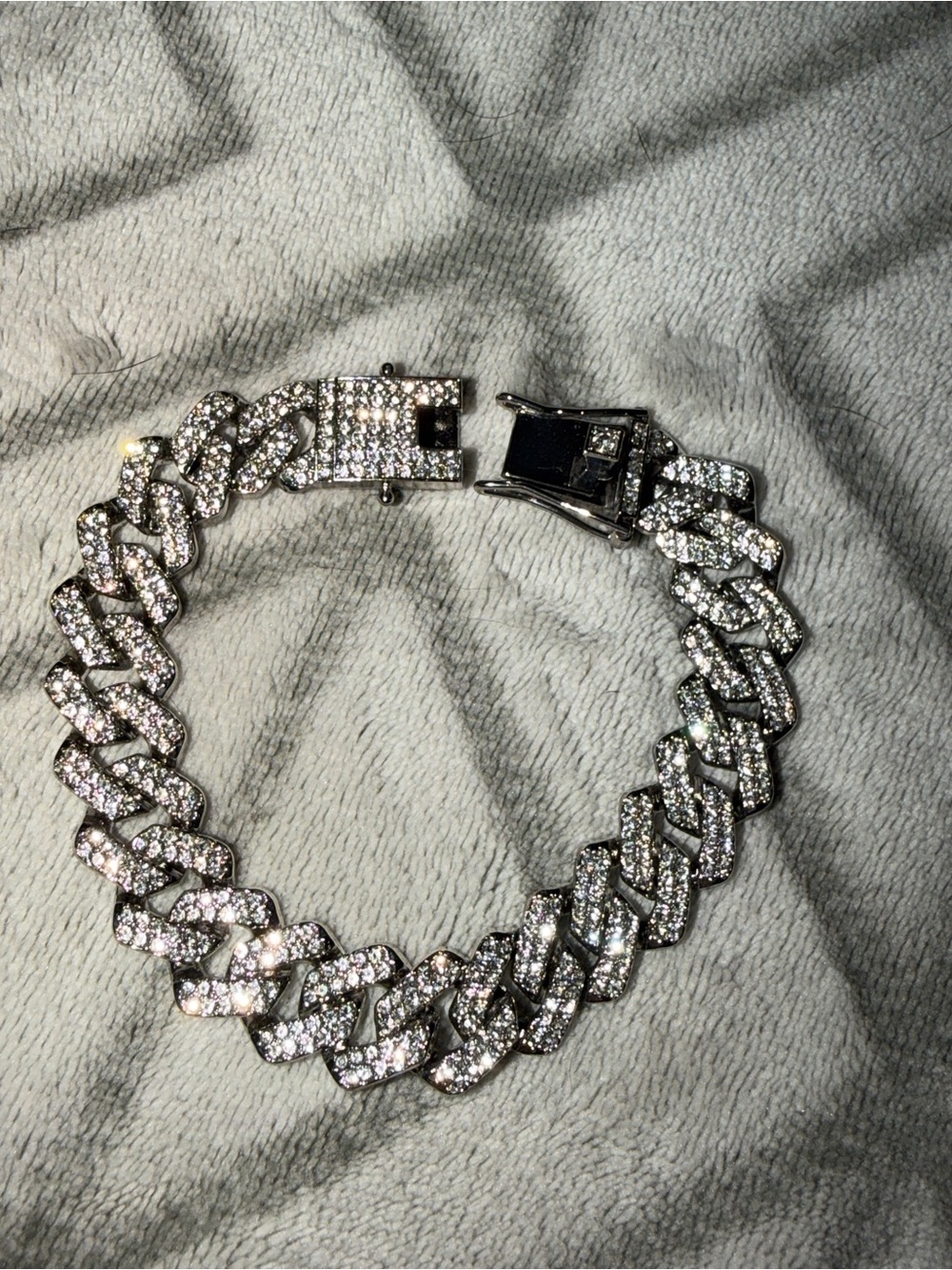 Iced Out Cuban Link Bracelet 7.5” x 13mm Silver Tone Hip Hop Style Box Clasp
